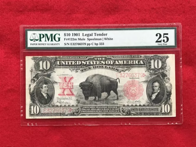 FR-122m 1901 Series MULE $10 US Legal Tender Note "Bison Note" *PMG 25 Very Fine