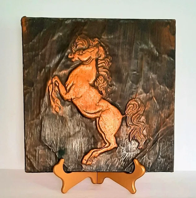 HAMMERED COPPER HORSE Wall Art Plaque Rearing Stallion Handmade Far