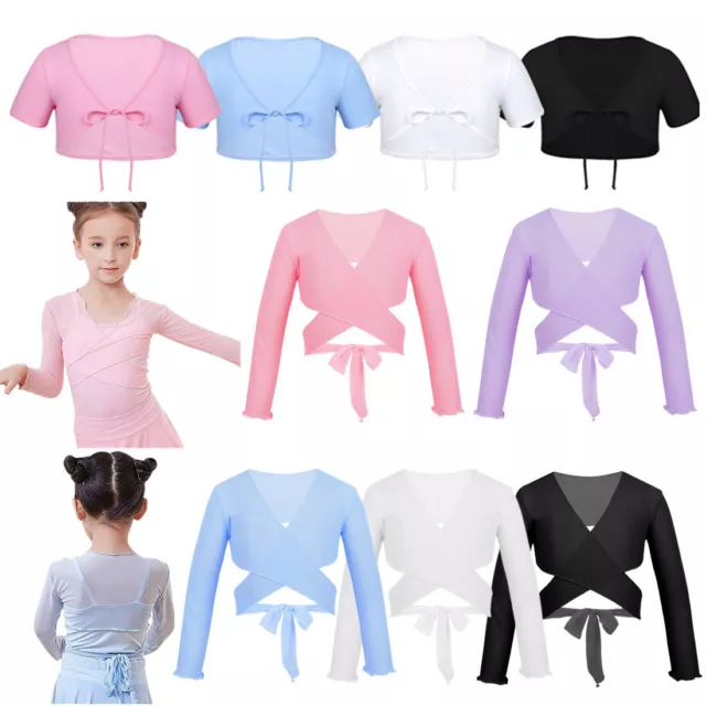 Girls Kids Ballet Dance Shrug Crop Top Gymnastics Wrap Cardigan Jacket Dancewear