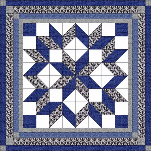 Easy Quilt Kit Carpenters Wheel/Blue/Black and Gray Camo! Precut Ready to Sew