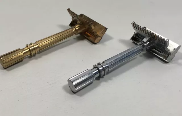 Lot Of 2 1930s GEM Micromatic  One Sided  Open Mouth Razor Brass & chrome As Is