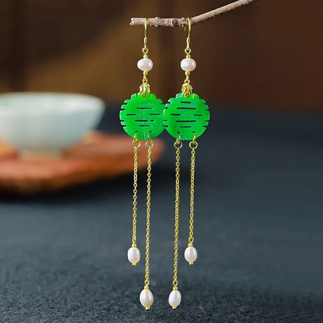 Lady National Jade Earrings Elegant Long Tassel Earrings Chinese Style Earrings