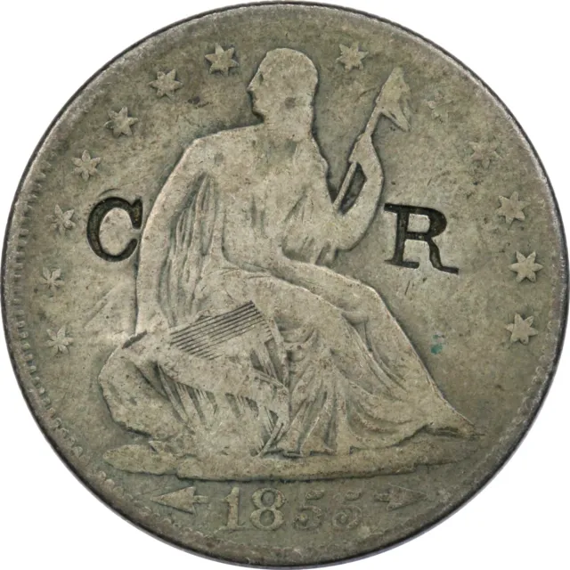 1855 Arrows Seated Liberty Half Dollar 50C, Counterstamp "CR", Very Good VG