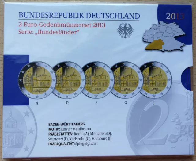 BRD: 2 Euro-Gedenkmünzen-Set "Bundesländer" 2013 (OVP / polierte Platte / PP)!