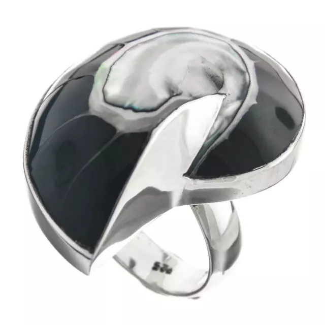 Black Nautlius Shell Sterling Adj US Sz 6,7,8,9 Ring, 1 1/8"