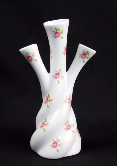 Vtg LEC LeClair Limoges Frances 3 Finger Bud Vase Pink Roses 7 in. Tall