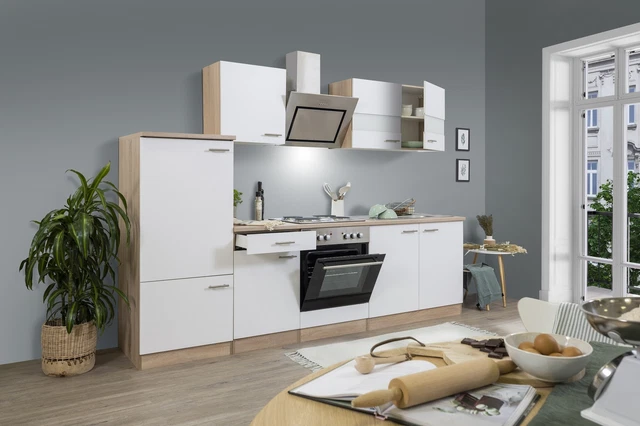 Cuisine Kitchenette Marleen Premium 280 cm Blanc Chêne Artisan Respekta
