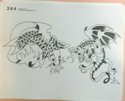 Hoja flash de tatuaje Spaulding & Rogers 1978 de colección rara #364 dragón Koi