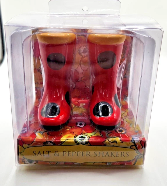 Grasslands Road Rain Boots Galoshes Salt & Pepper Shakers Red Black Dots