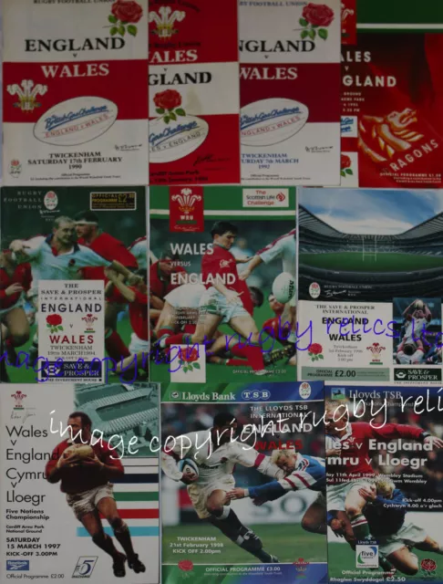 ENGLAND v WALES RUGBY PROGRAMMES 1990 to 1999 REDUCED PRICES - BEST ON EBAY