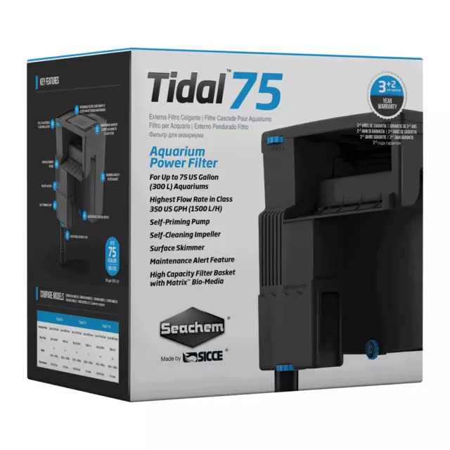 Seachem Tidal 75 HOB Power Filter (Up to 75 Gal) - Hang On The Back Filter