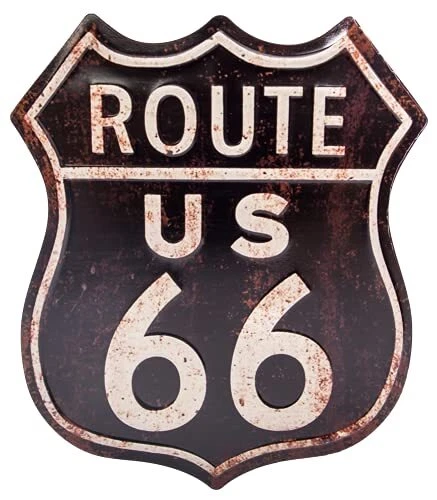 Grande plaque en tôle - Route 66 - US Retro - Plaque en tôle gaufrée - Plaque...