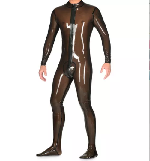 Latex Anzug Rubber Latex Catsuit Gummi Ganzanzug Latexanzug Feet Coffee S-XXL