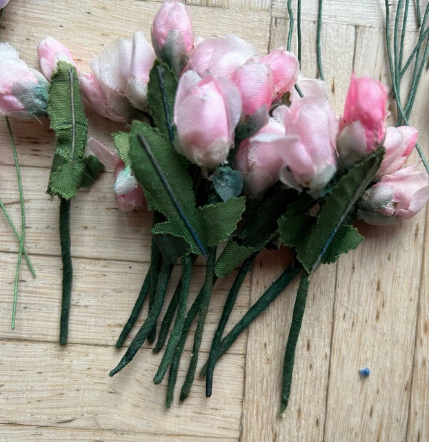 Mini Stoff Blumen mit Draht Konvolut Kunststoff 6