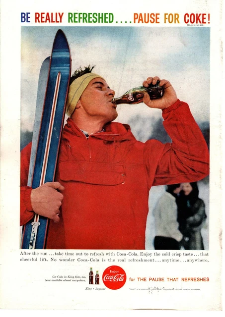 1959 Coca Cola Soda Snow Ski Head Band King Size Coke Bottle Winter Print Ad