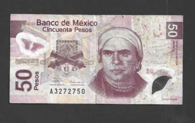50 Pesos  Vg Polymer Banknote From Mexico 2004  Pick-123