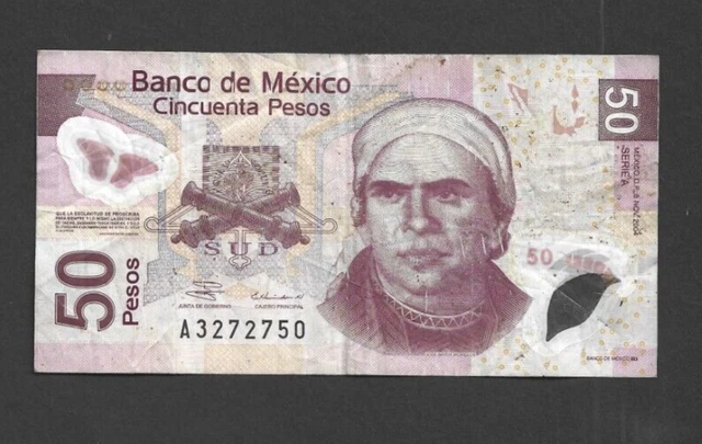 50 Pesos  Vg Polymer Banknote From Mexico 2004  Pick-123