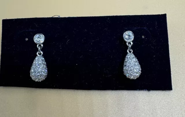 Swarovski Heloise Rhodium Plated Pave Clear Crystals Teardrop Earrings 1075333