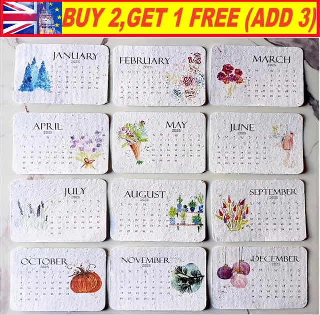 PLANTABLE SEED CALENDAR 2025, From January 2025 to December 2025 New &pound;