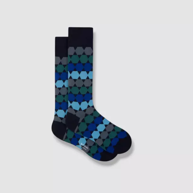 $30 Paul Smith Men's Blue Black Cotton Logo Print Italy 1-Pair Socks One Size