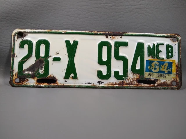 Vintage 1964 Nebraska License Plate Tag Trailer 28-X-954 NEB Green White