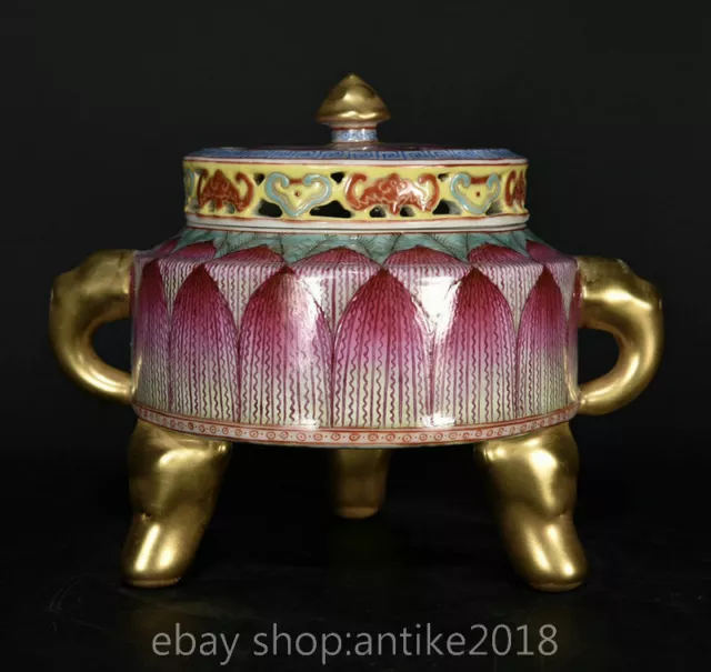 6"Old China Yongzheng Marked Colour Enamel Porcelain Lotus Incense Burner Censer