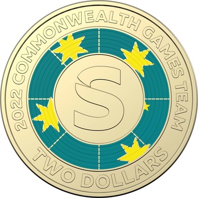 COMMONWEALTH GAMES LETTER S - $2 Two Dollar Coloured Coin 2022