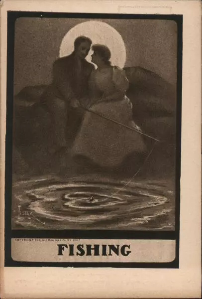 Couple Fishing. The Ullman Manufacturing Co. Antique Postcard Vintage Post Card