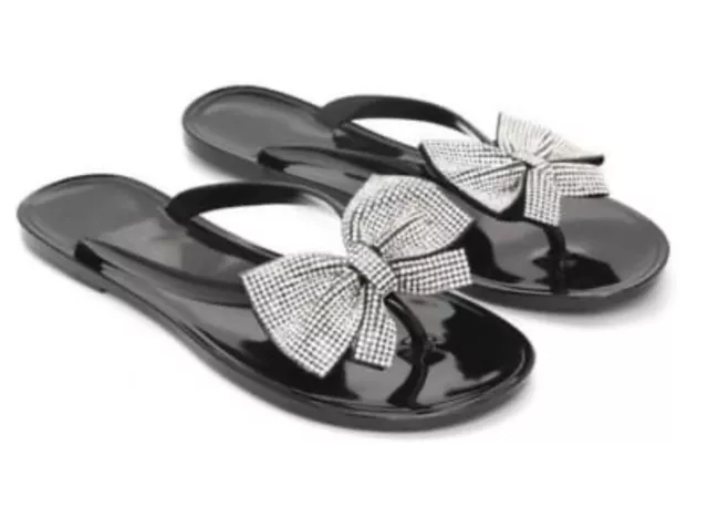 Womens Ladies Flat Jelly Diamante Bow  Summer Flip Flops Sandals Size 3