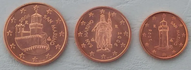 1+2+5 Cent Kursmünzen San Marino 2006 unz