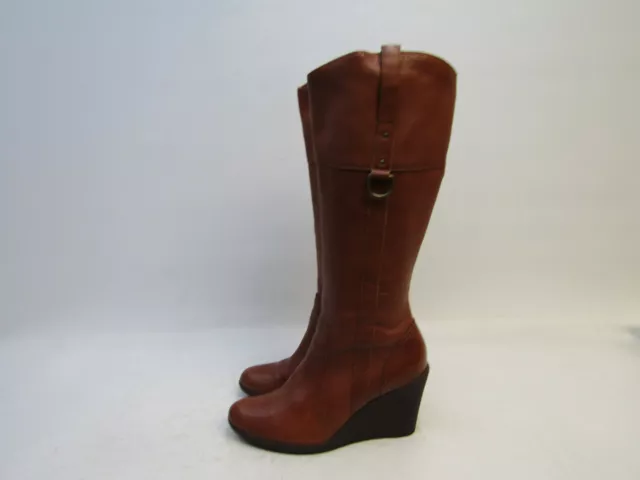 NINE WEST Womens Size 7 M Brown Leather Zip Wedge Knee High Fashion Boots