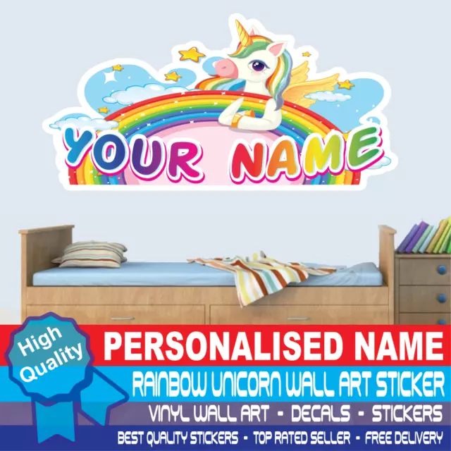 Personalised Unicorn Name Bedroom Nursery Wall Sticker Girls Kids Vinyl Wall Art