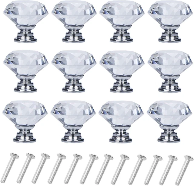 12PCS Crystal Glass Cabinet Dresser Diamond Drawer Door Knobs Pull Handles 30mm