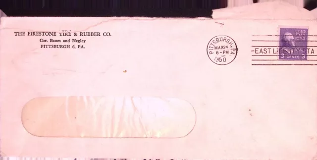 The Firestone Tire & Rubber Co. Pittsburgh PA Envelope 1950