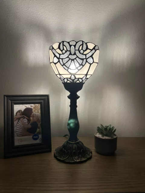 Enjoy Tiffany Style Table Lamp White Stained Glass Included LED Bulb H15*W6 in