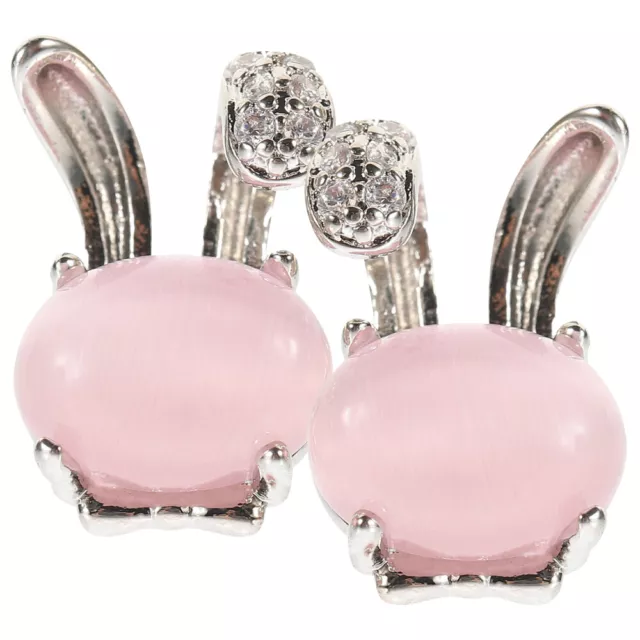 RABBIT EAR STUDS Rhinestone Crystal Earrings Pink-ED £7.69