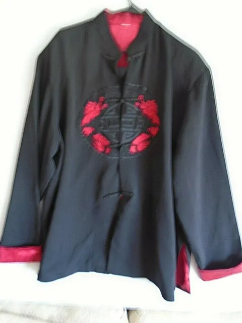 Men's Embroidered Dragon Kung Fu Jacket Black w/ Red lining size XL