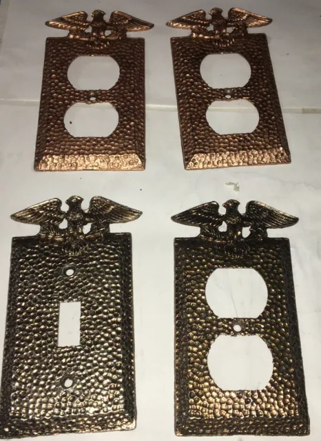 4 VINTAGE 1960s Eagle Gold/Brass Hammered Metal Switch/Outlet Cover w/Screws