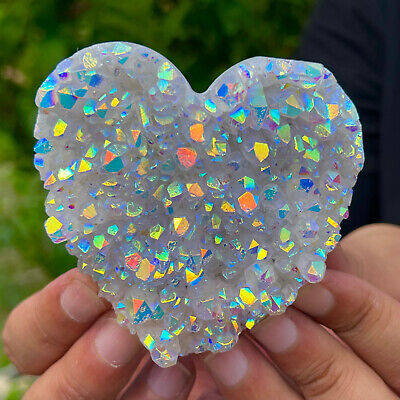 214G Angel Aura Quartz Titanium BismuthSiliconcluster Rainbow Heart Crystals 453