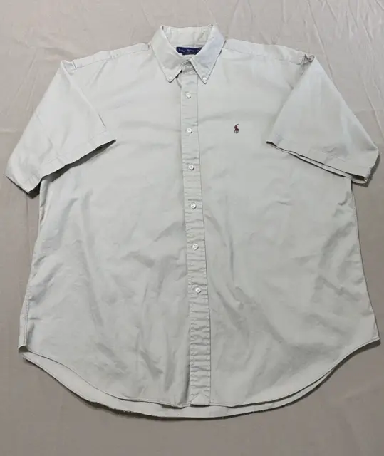 RALPH LAUREN CAMP Shirt Mens XL Beige Tan Short Sleeve Button Down $11. ...