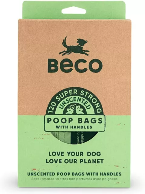 Beco, 120 Strong & Large Dog Poop Bags, Tie Handles, Unscented Poo Bags