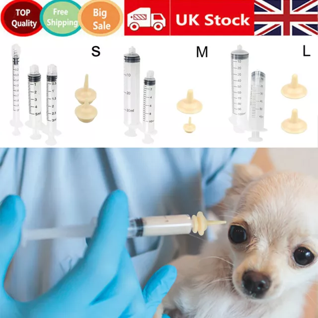 S/M/L Syringe Nursing Feeder Silicone Nipples Puppy Milk Feeding for Cat Dog Pet