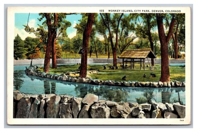 Denver CO Colorado Monkey Island City Park 155 Linen Postcard