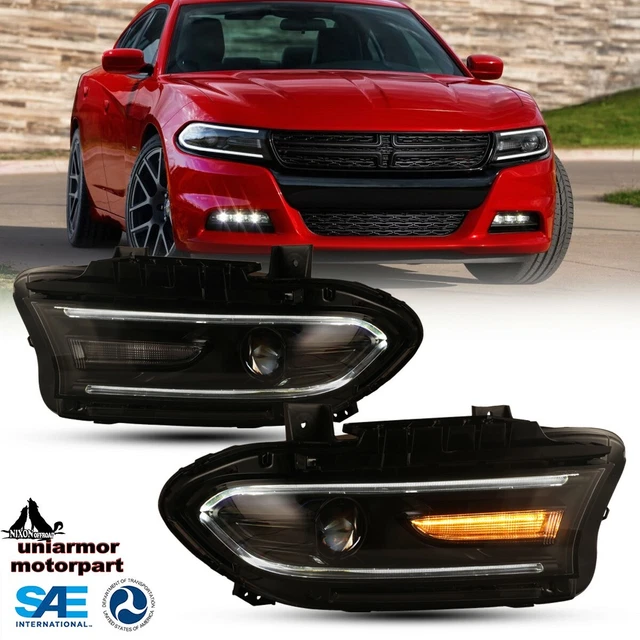 FOR 1521 DODGE Charger LED Headlights DRL Projector Headlamps Black