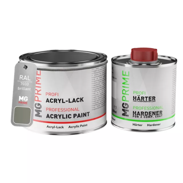 RAL 7033 Gris ciment Peinture acrylique brillante Pot de 0,75 litre durcisseur