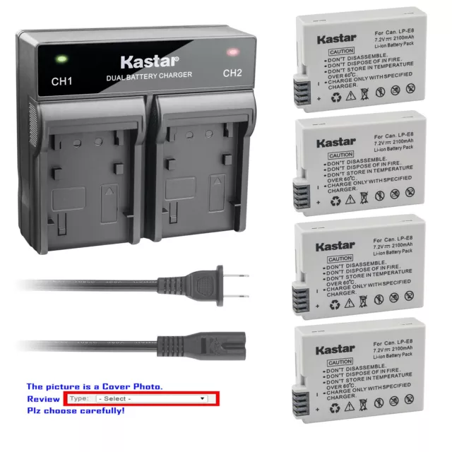 Kastar Battery Fast Dual Charger for Canon LP-E8 LCE8 Canon EOS Rebel T5i Camera