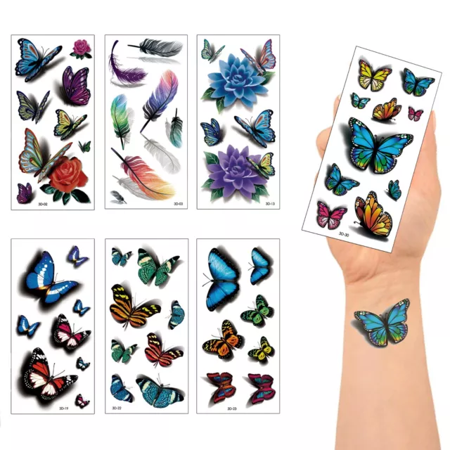 3D Butterfly Temporary Tattoo Set - Multicolour Butterflies Waterproof Transfer