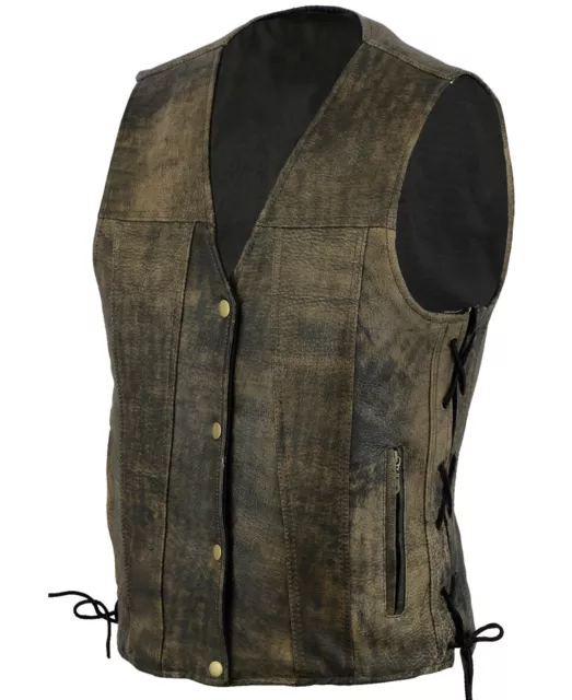 Motorcycle Harley style Antique Distressed Cow Hide Leather vest Fully lined