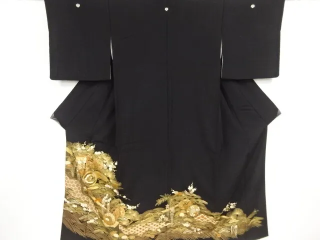 80954# Japanese Kimono / Antique Tomesode / Embroidery / Pine & Wisteria Wit