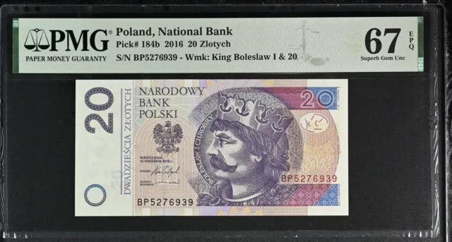 Poland 20 Zlotych 2016 P 184 b Superb Gem UNC PMG 67 EPQ